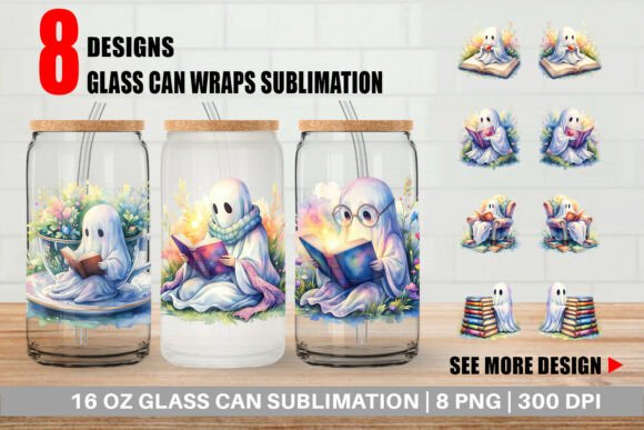 Download Watercolor Reading Ghost Glass Can Wrap - Premium Bundle