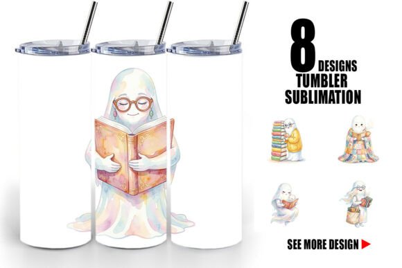 Download Watercolor Reading Ghost Tumbler Wrap - Premium Resources