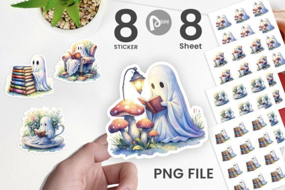 Download Watercolor Reading Ghost Sticker PNG - Premium Resources